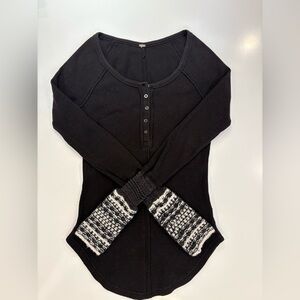 FREE PEOPLE Brown Waffle Weave with Crochet Cuffs S